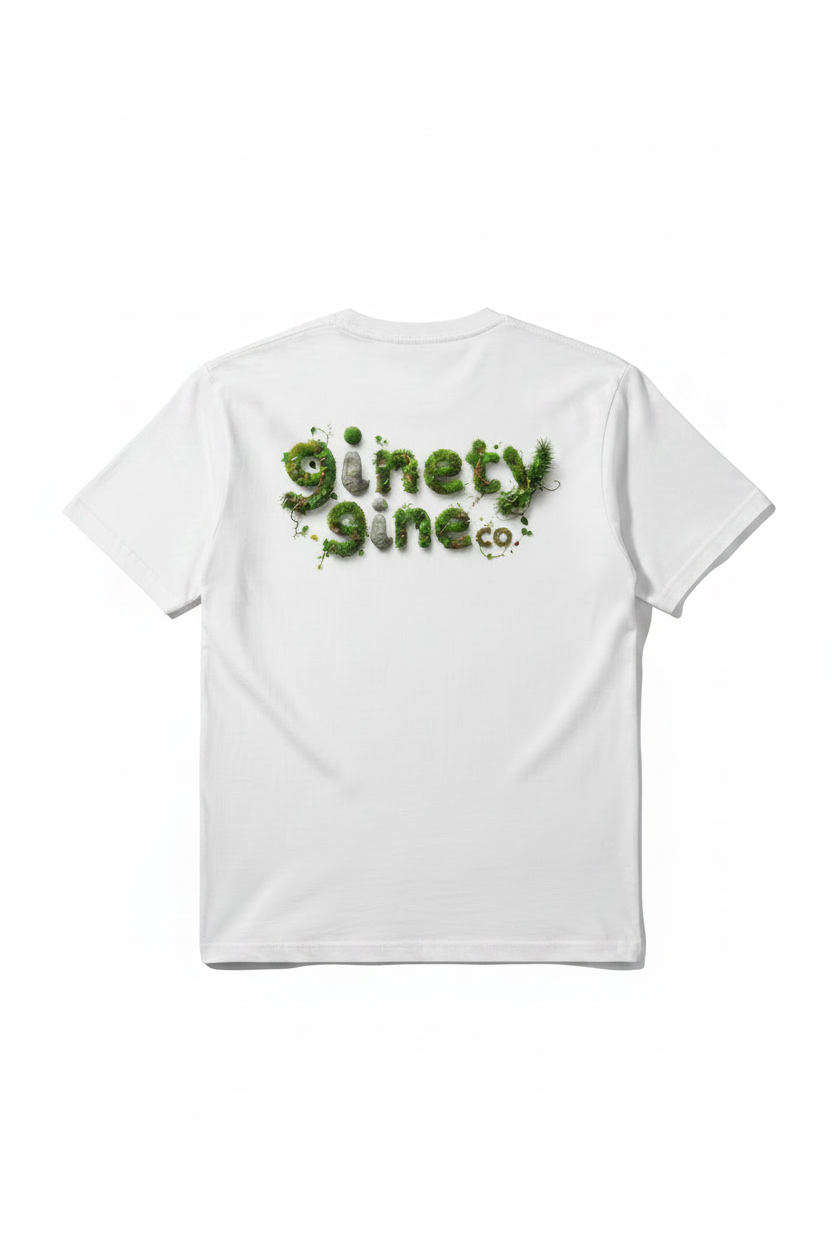 9inety 9ine logo made of greenery and stones on a white background