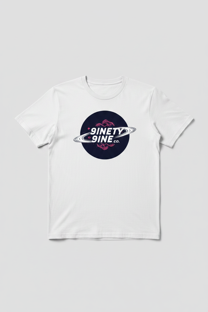 Logo of 9inety9ine co. with a saturn ring. 
